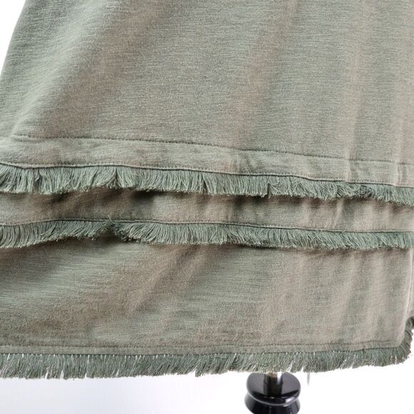 J Jill Size S Cotton Modal Slub Knit T-Shirt Dress Fringe Olive Green - Picture 8 of 11